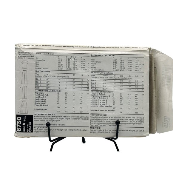 New Look Sewing Pattern 6730 A-S/XL Easy Beginner Tops Skirts Pants - Picture 2 of 2